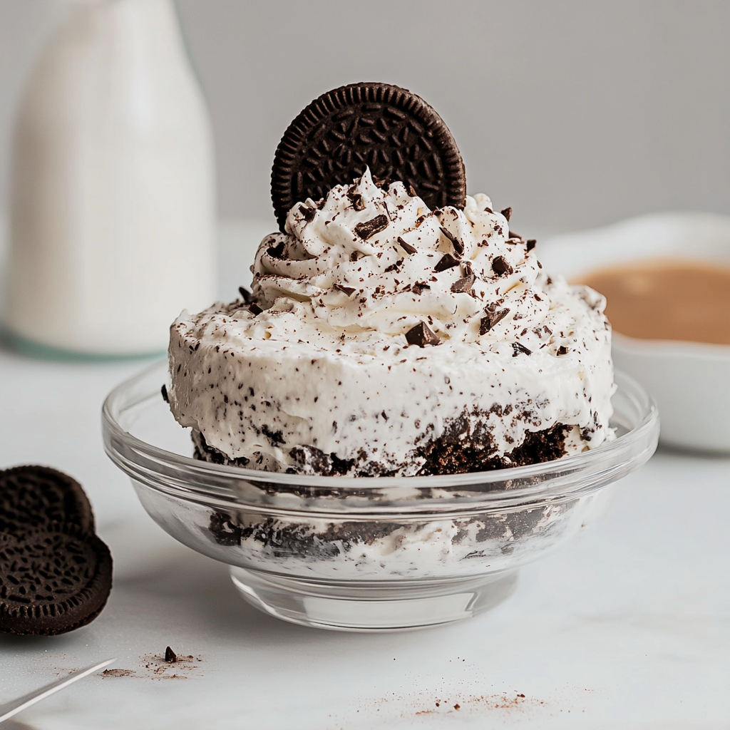 Recipe preparation for oreo fluff dessert cool whip