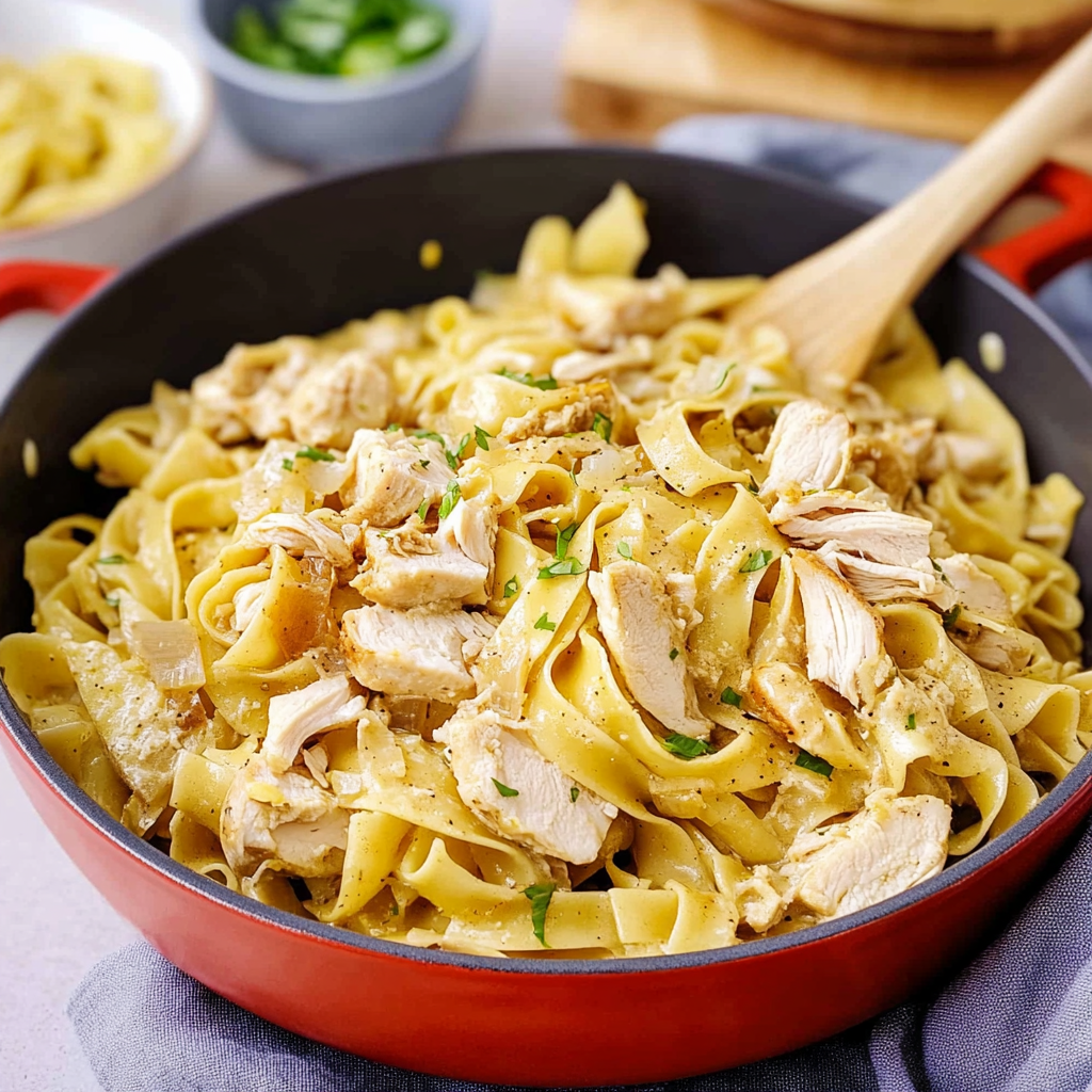 Recipe preparation for chicken and noodles stove top