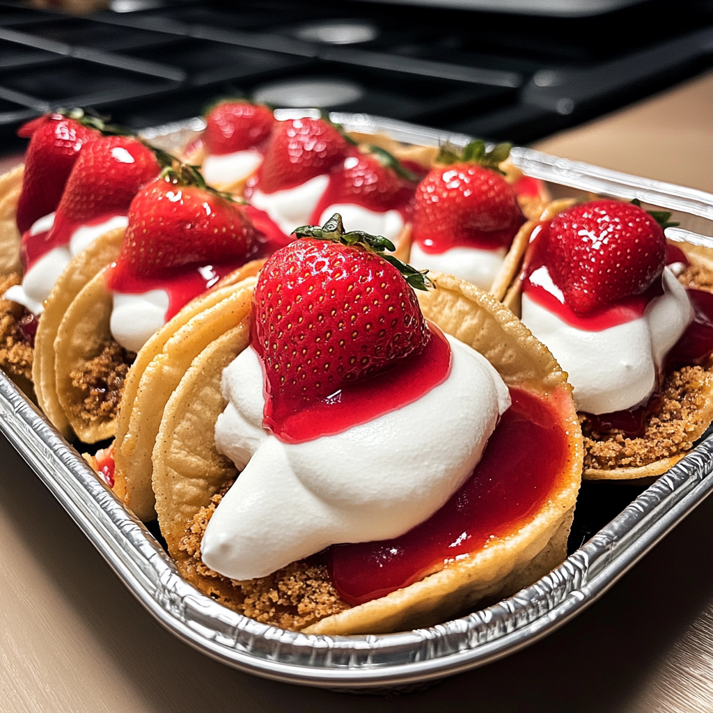 Recipe preparation for mini strawberry cheesecake tacos