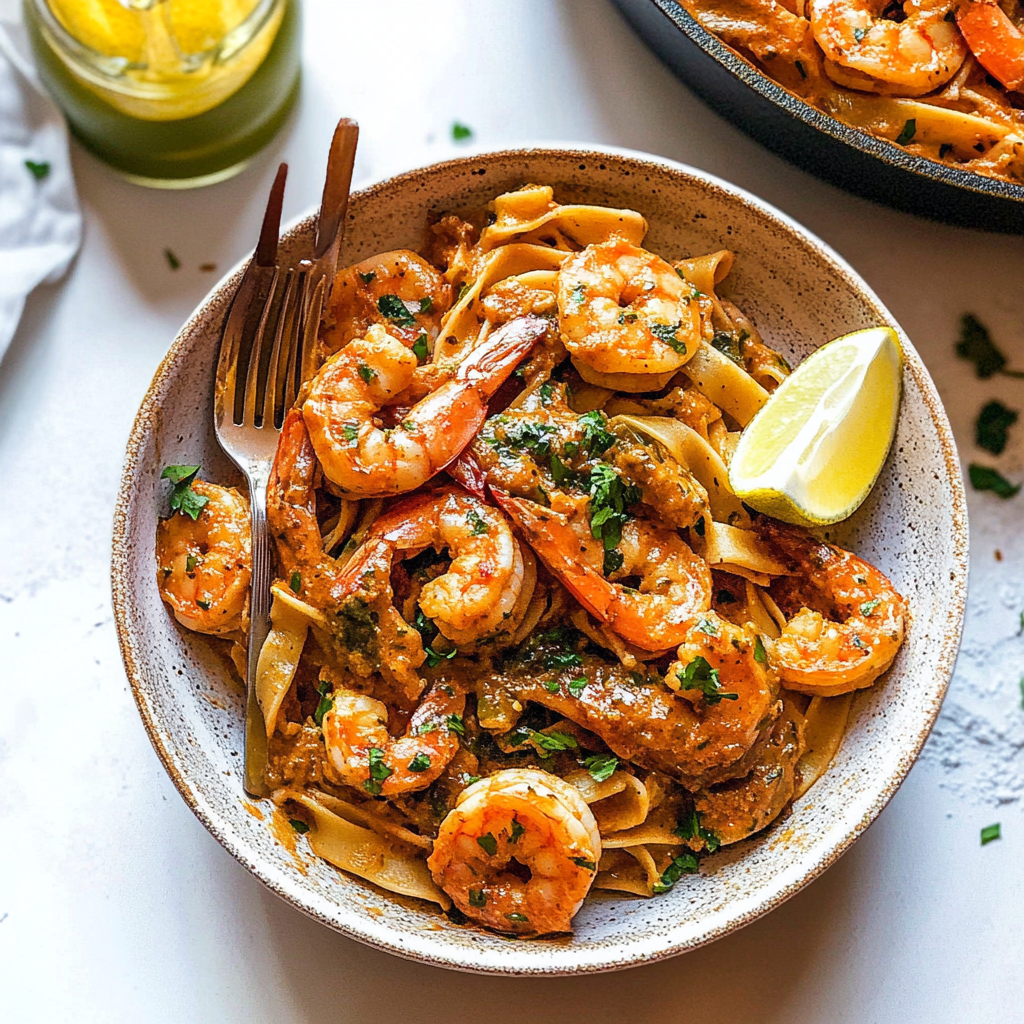 Recipe preparation for cajun shrimp pasta