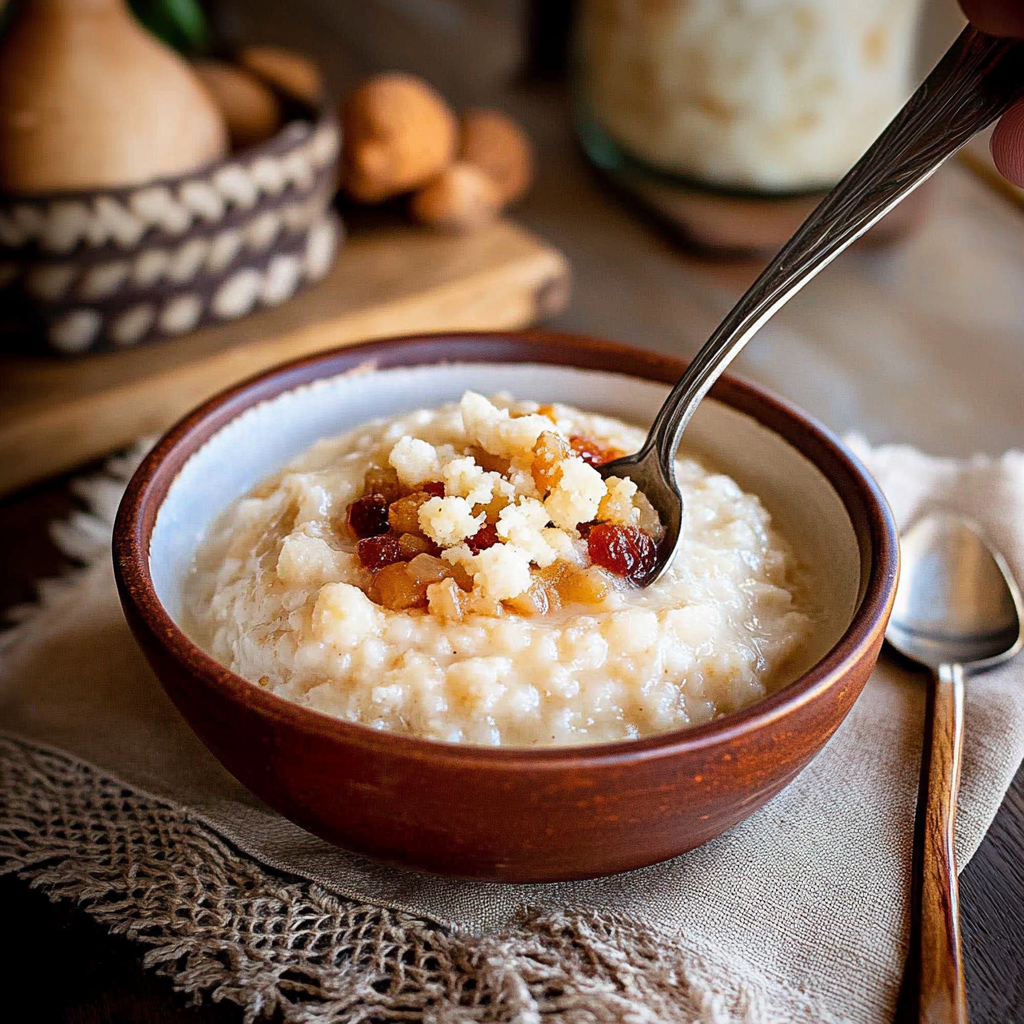 Recipe preparation for rice pudding with cooked rice