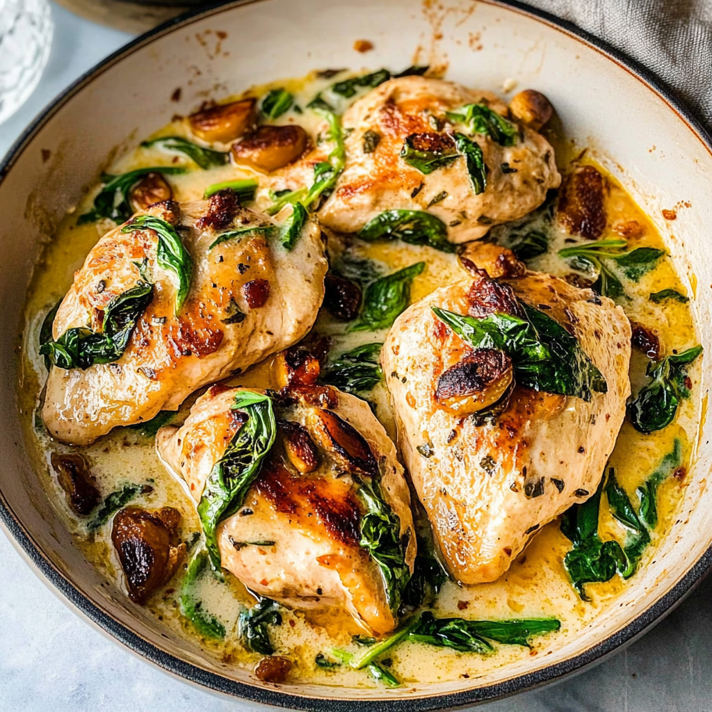 Recipe preparation for creamy tuscan chicken