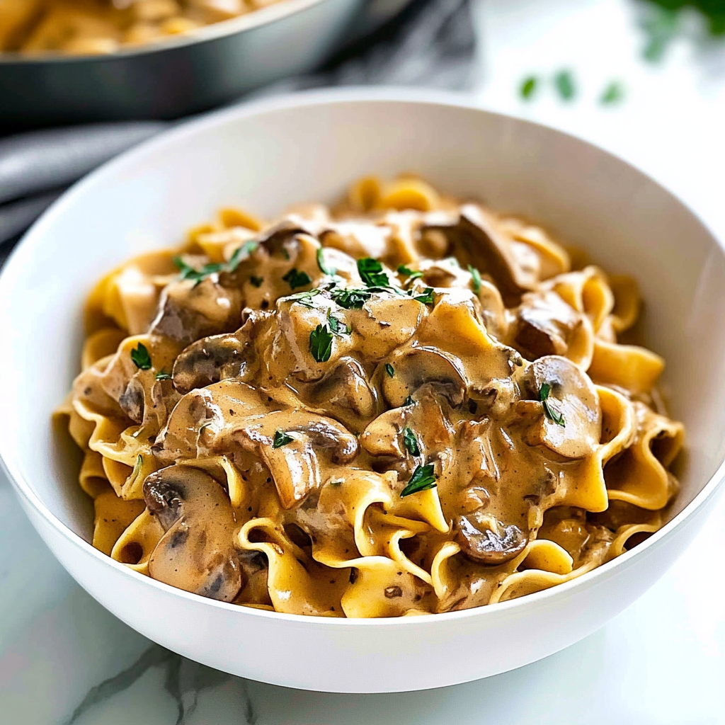 Recipe preparation for mushroom stroganoff