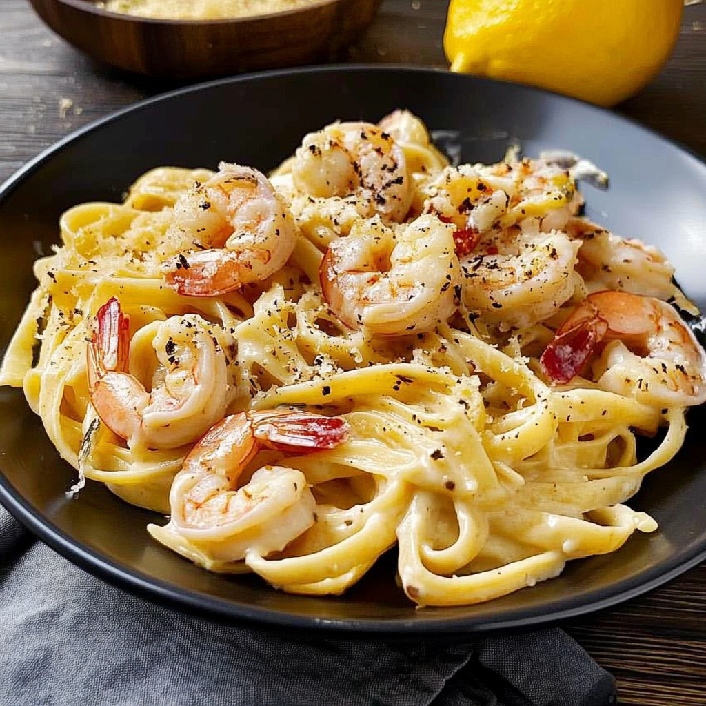 Recipe preparation for Shrimp Fettuccine Alfredo