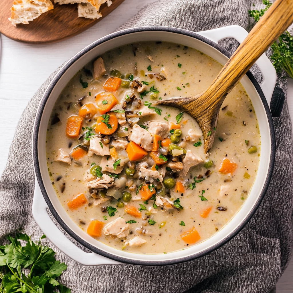 Recipe preparation for chicken and wild rice soup