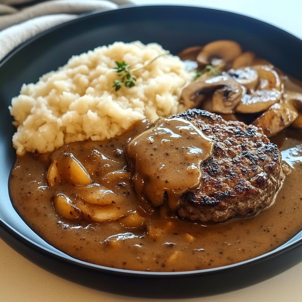 Recipe preparation for hamburger steak with brown gravy