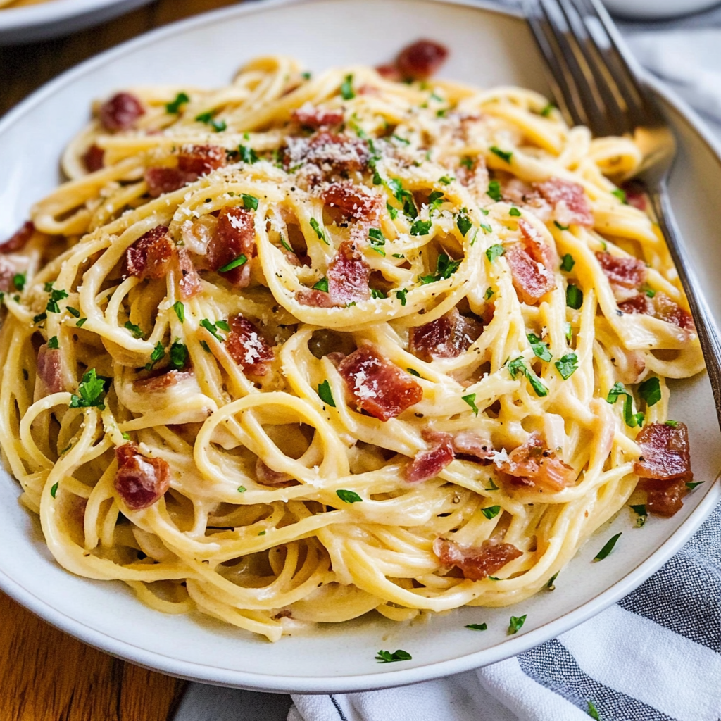 Recipe preparation for carbonara pasta