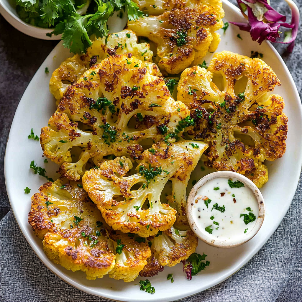 Recipe preparation for Lemon Garlic Roasted Cauliflower Steaks