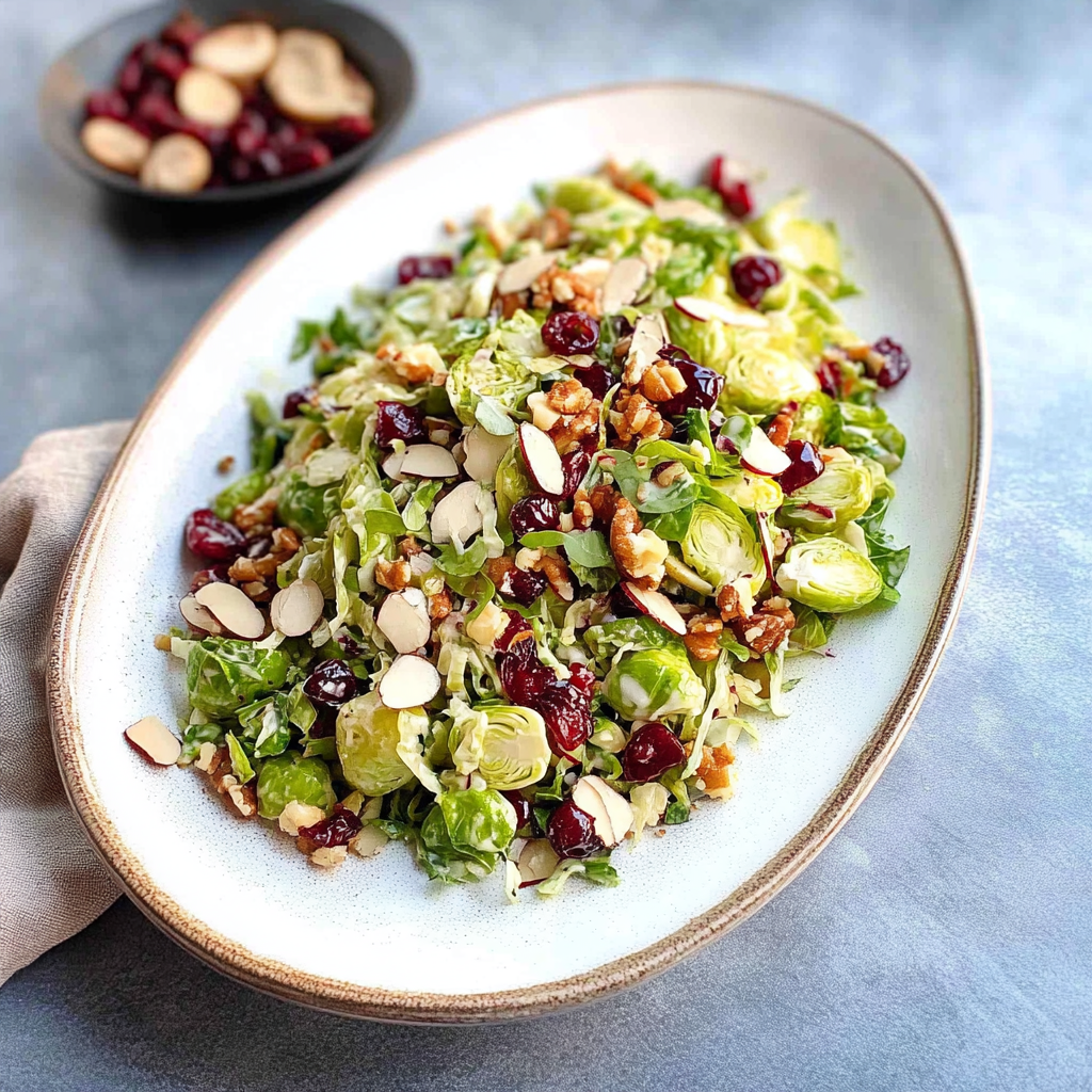 Recipe preparation for Shredded Brussels Sprouts Salad with Cranberries