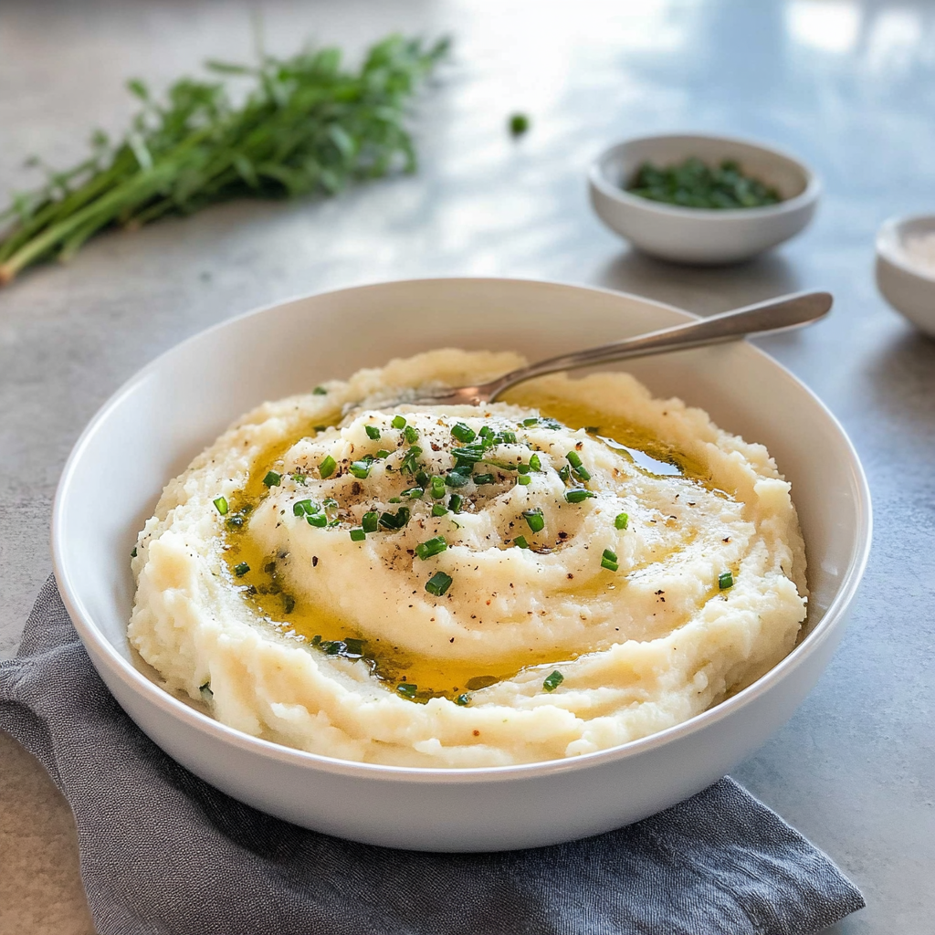 Recipe preparation for Mashed Cauliflower with Garlic & Chives