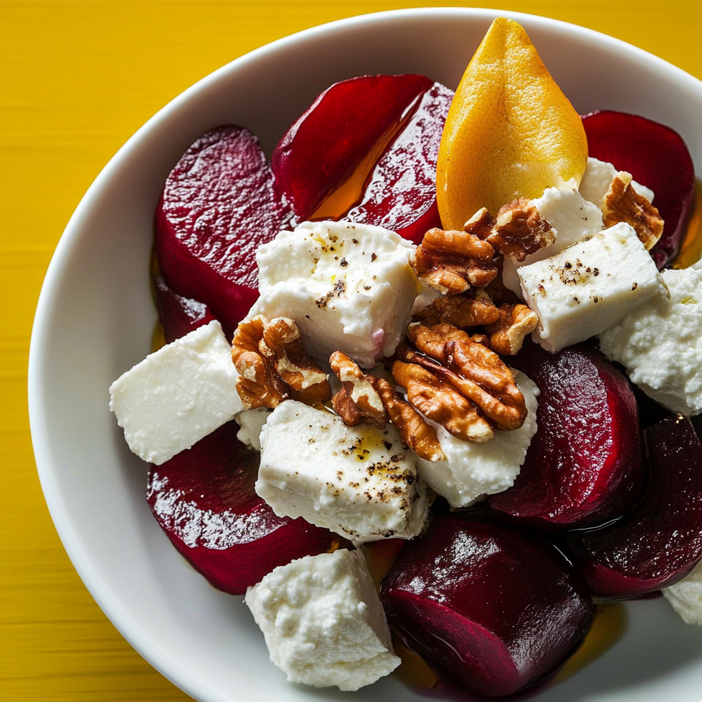Recipe preparation for Roasted Beet Salad with Goat Cheese & Walnuts