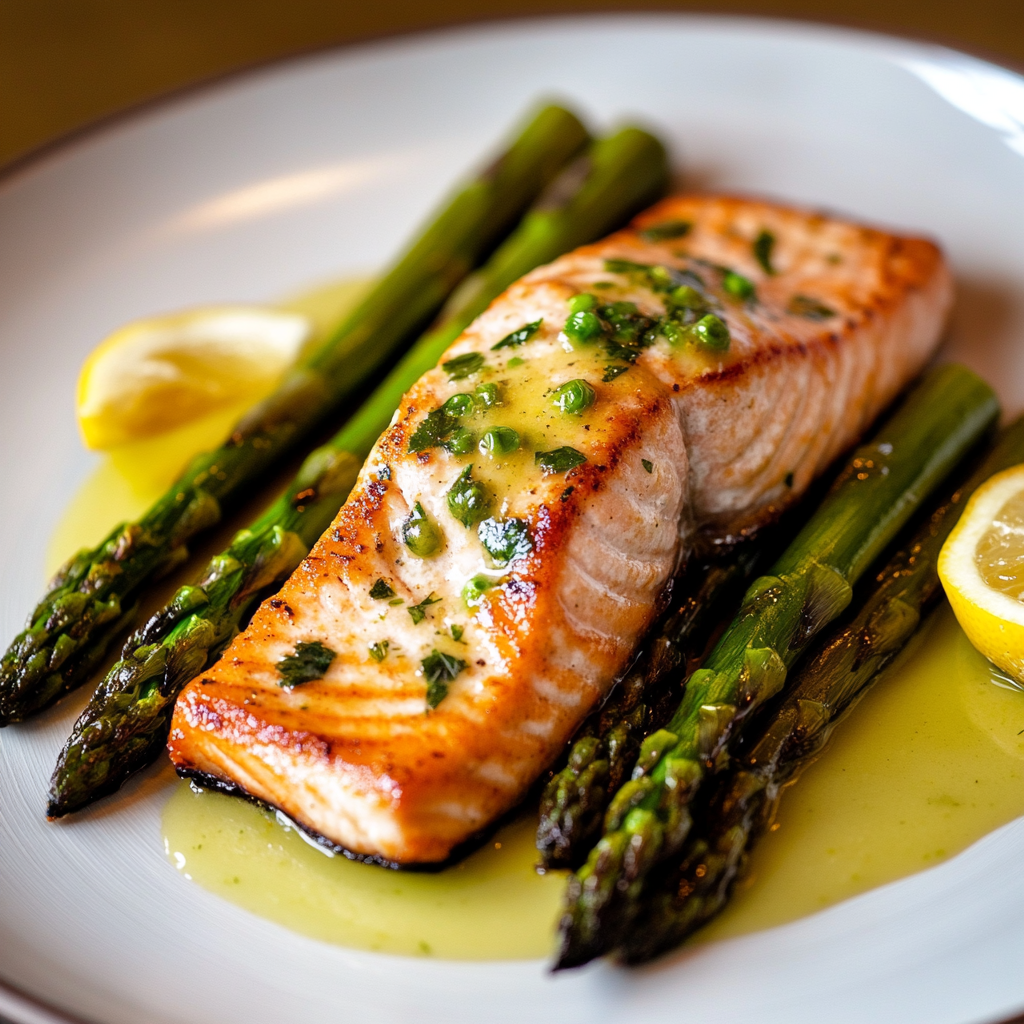 Recipe preparation for Lemon Herb Salmon & Asparagus Papillote