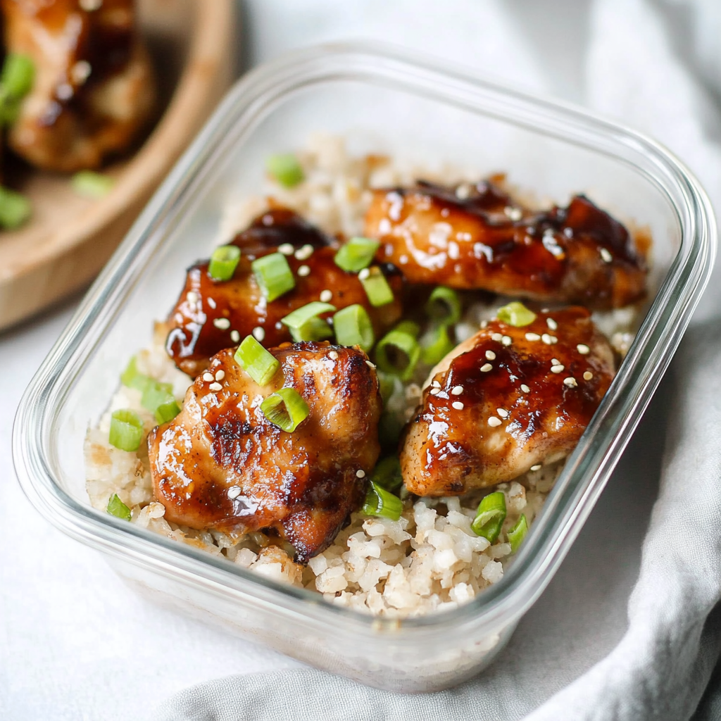 Recipe preparation for Honey Garlic Chicken Meal Prep Bowls