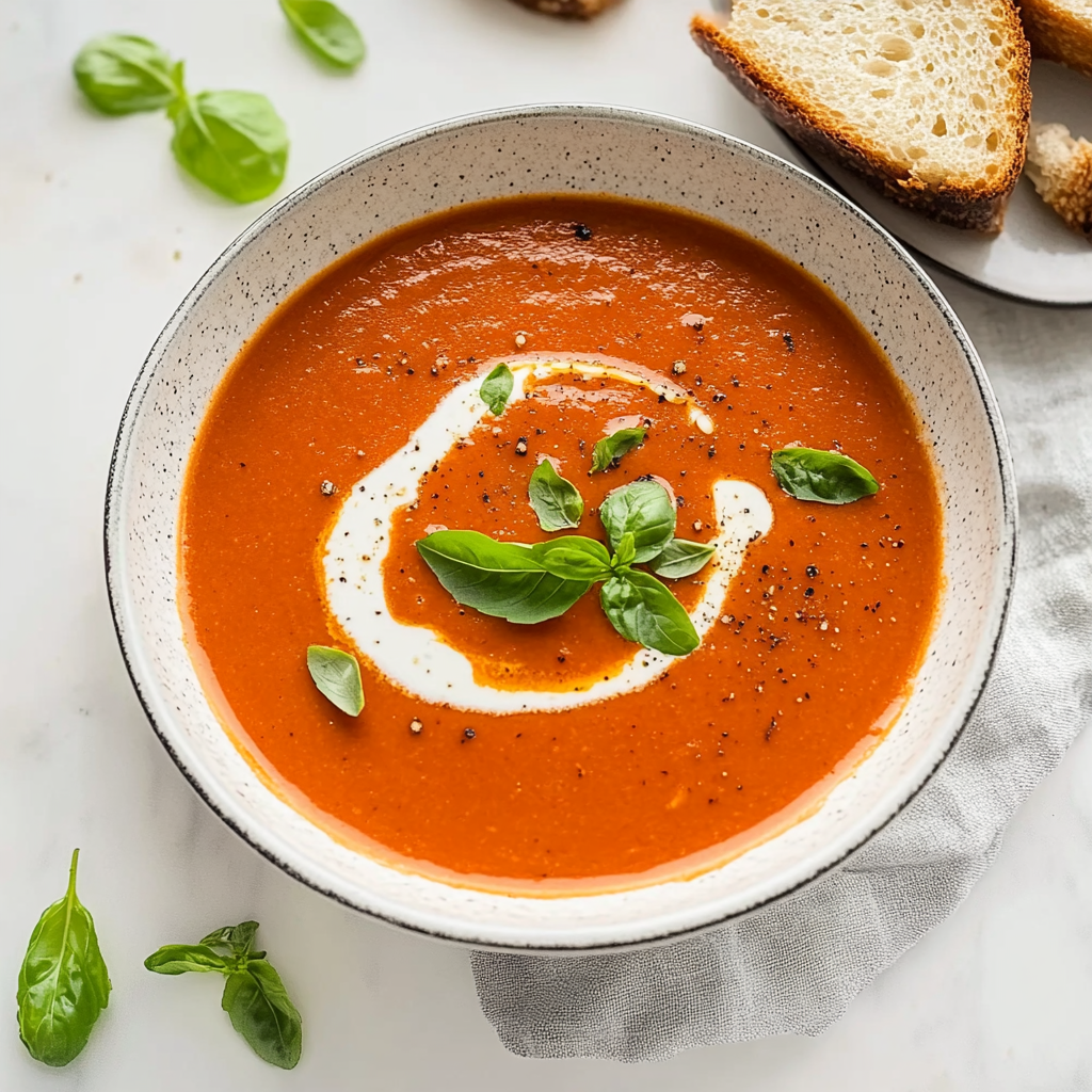Recipe preparation for Creamy Roasted Tomato Basil Soup