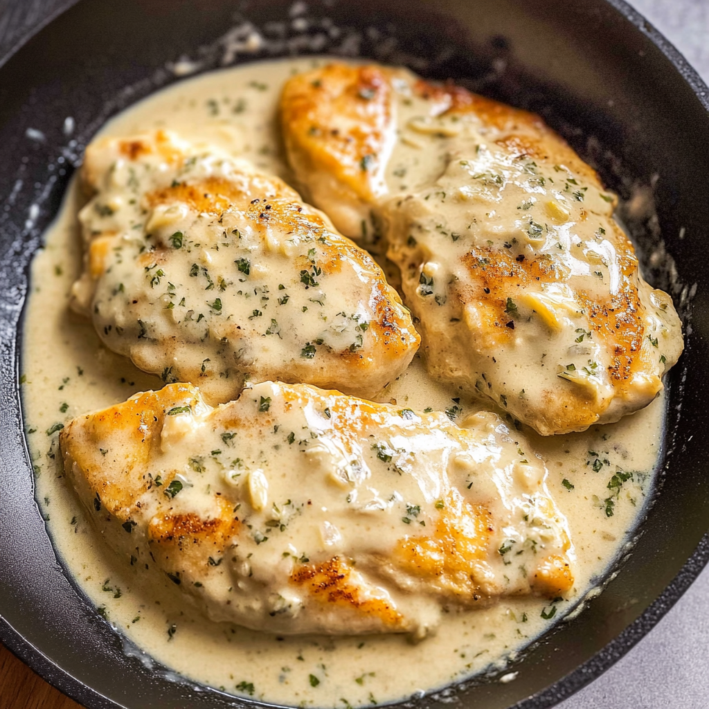 Recipe preparation for Creamy Garlic Chicken