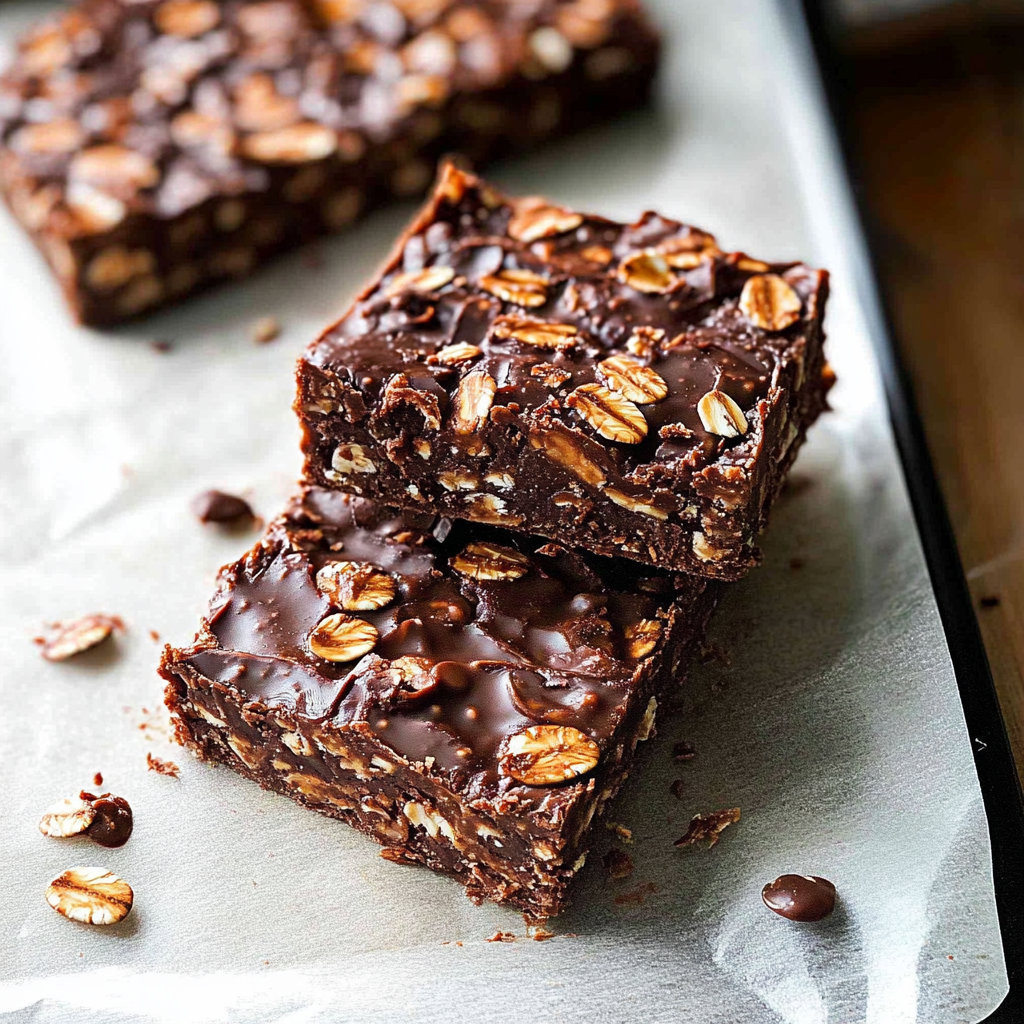 Recipe preparation for No Bake Chocolate Oat Bars