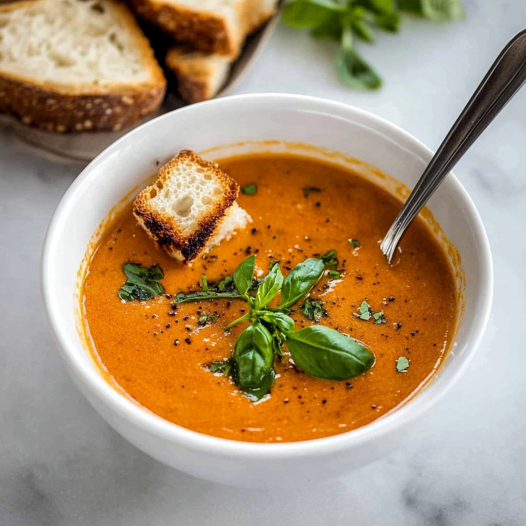 Recipe preparation for creamy tomato basil soup
