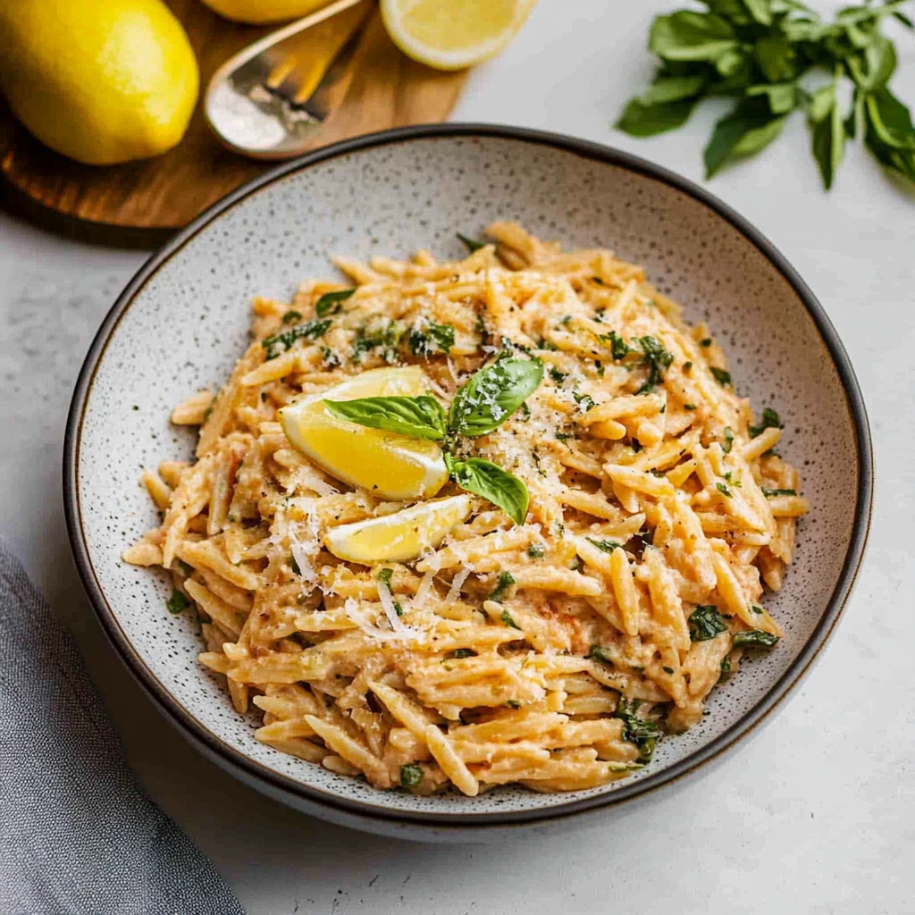 Recipe preparation for One-Pot Creamy Lemon Garlic Orzo recipes
