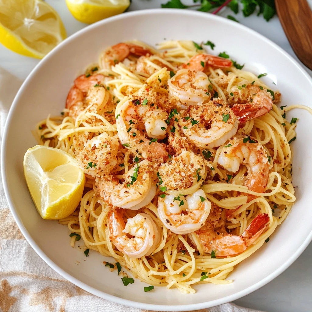 Recipe preparation for Shrimp Scampi Pasta