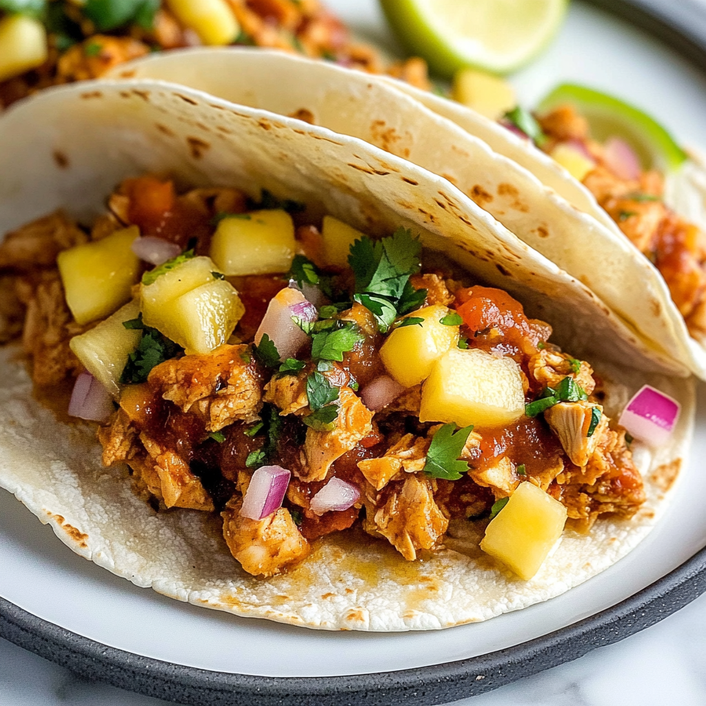 Recipe preparation for BBQ Chicken Pineapple Tacos