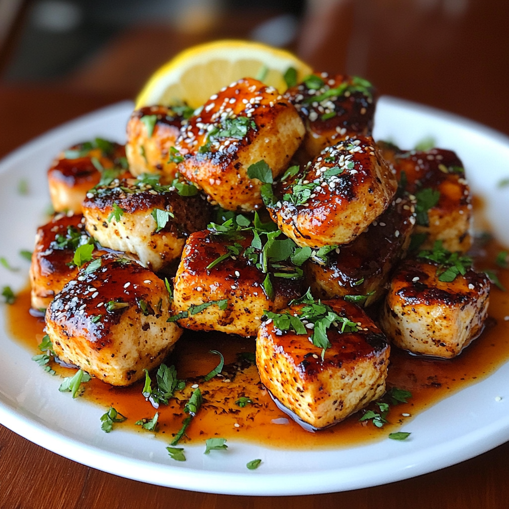 Recipe preparation for Crispy Honey Garlic Salmon Bites