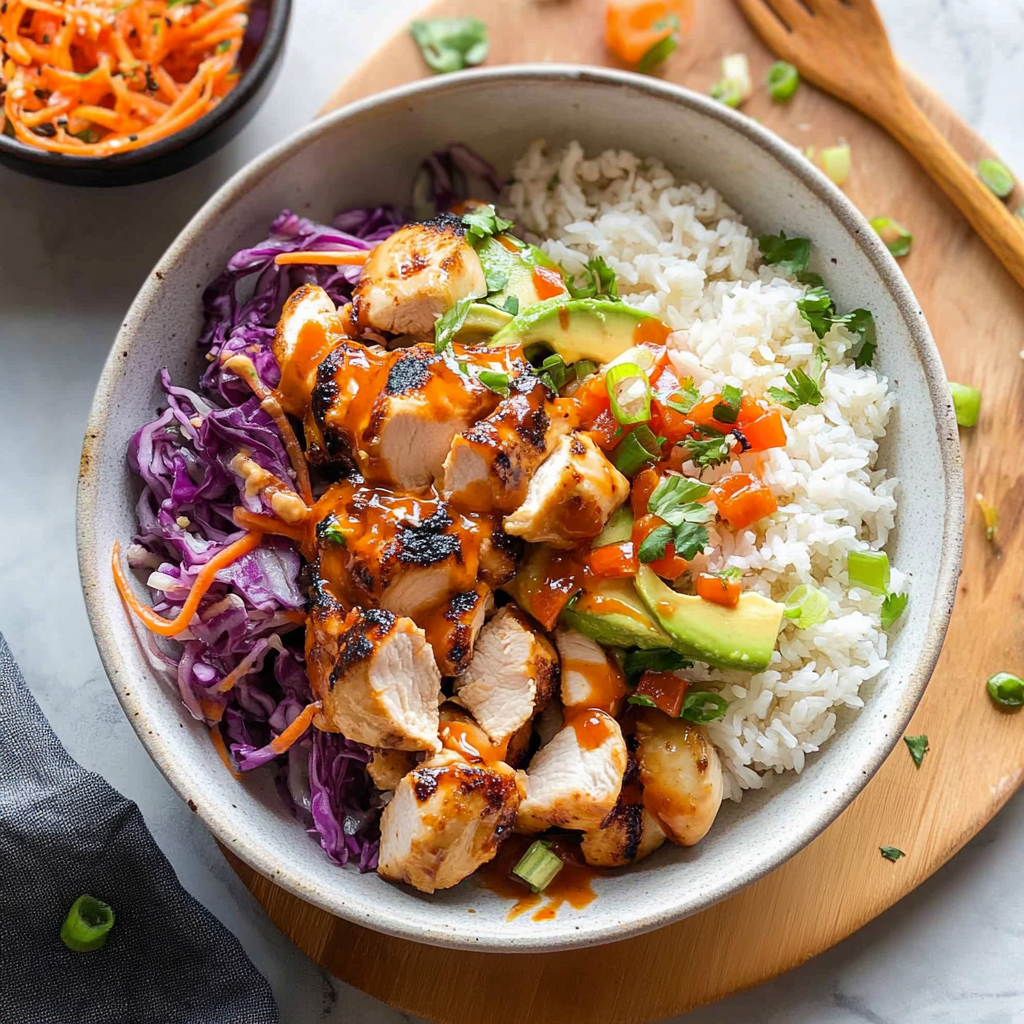 Recipe preparation for Bang Bang Chicken Bowl