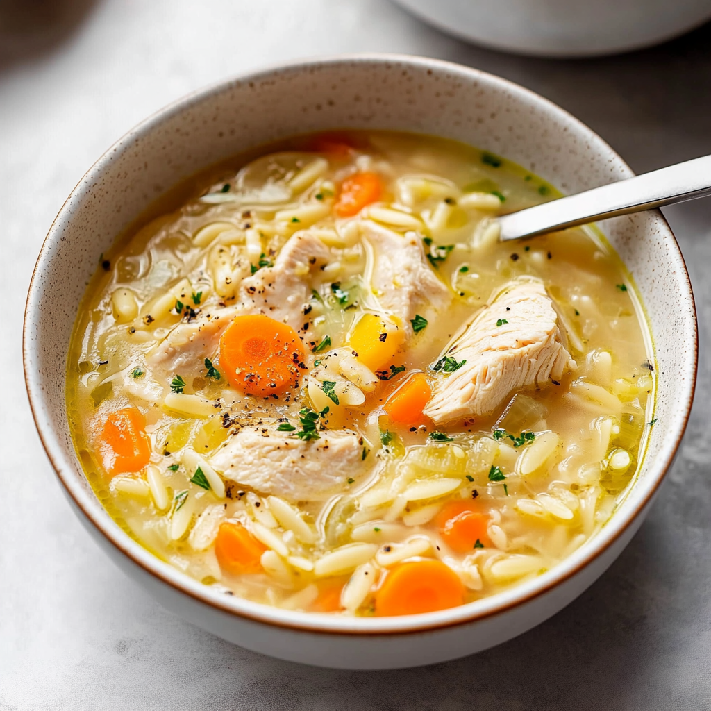 Recipe preparation for Lemon Chicken Orzo Soup