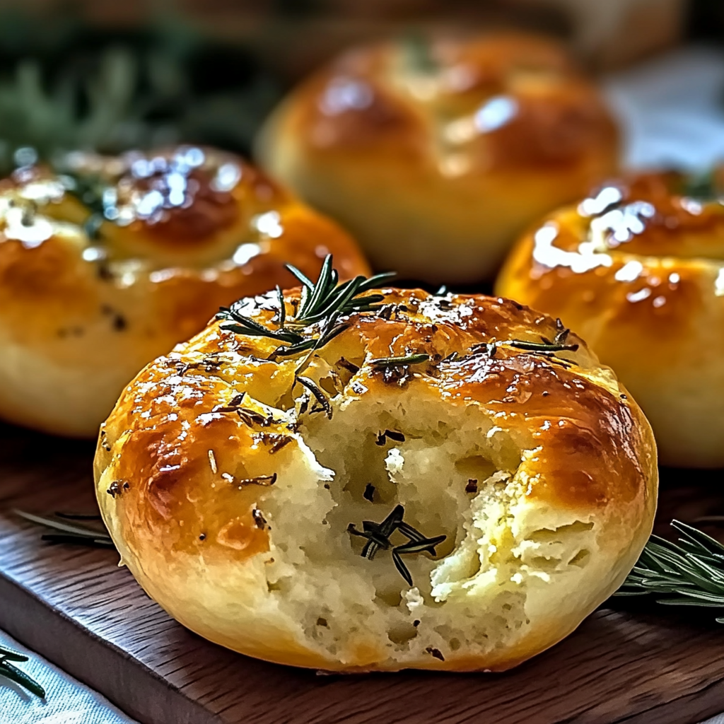 Recipe preparation for Garlic Rosemary Focaccia Muffins