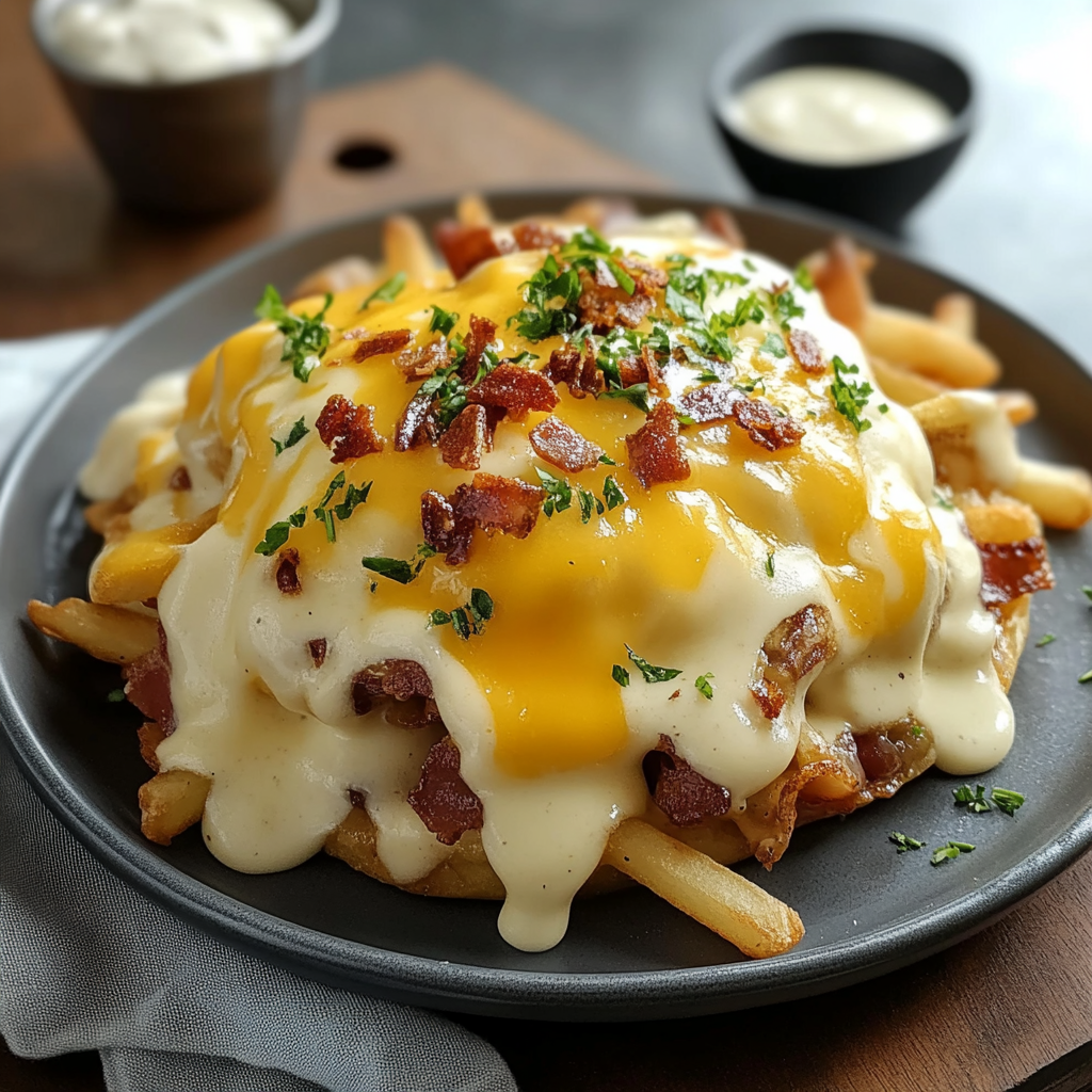 Recipe preparation for Breakfast Poutine with Hollandaise Sauce