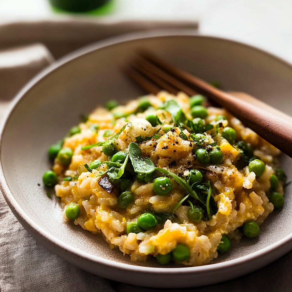 Recipe preparation for Spring Pea & Lemon Risotto