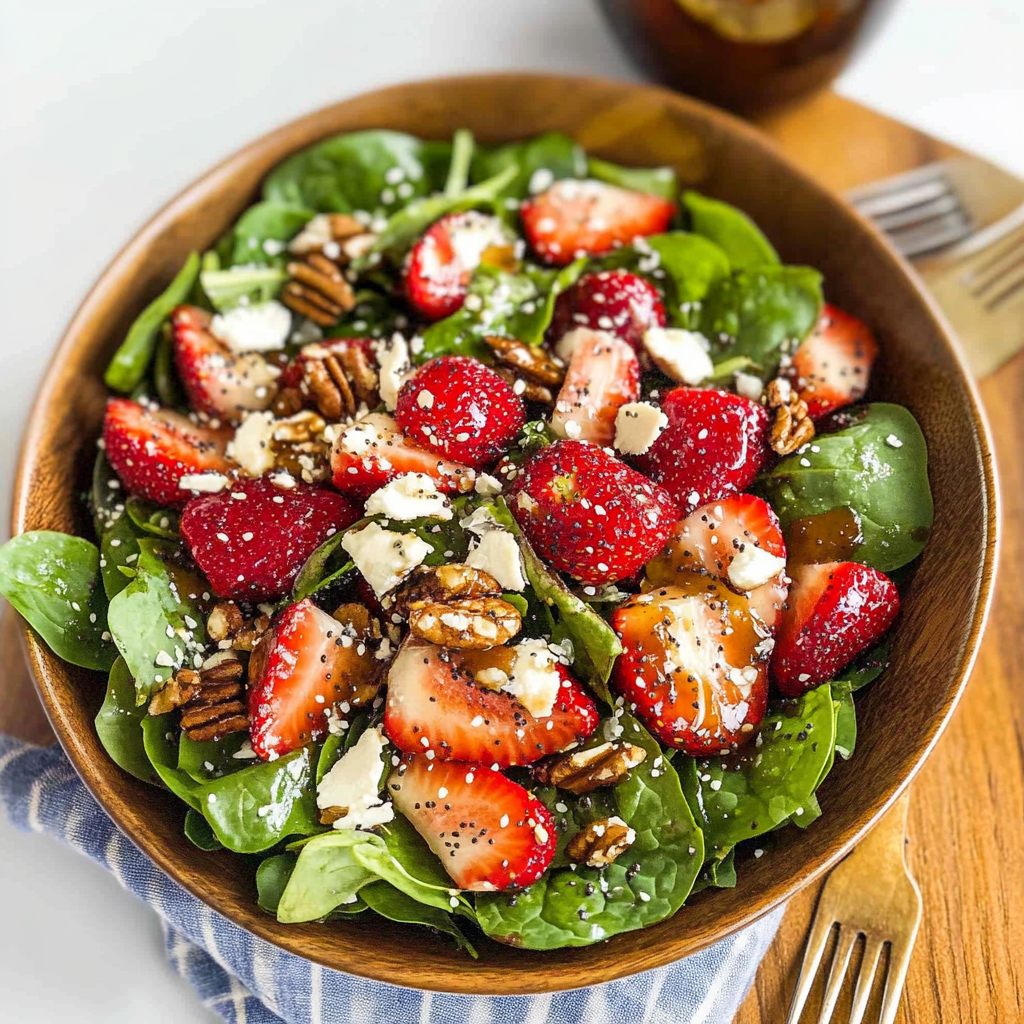 Recipe preparation for Strawberry Spinach Salad with Poppy Seed Dressing